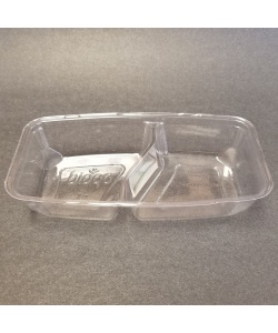 Cabaret transparent compostable en PLA 2 compartiments de 11 oz chacun