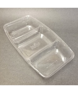 Cabaret transparent compostable en PLA à 3 compartiments de 13.5 oz chacun