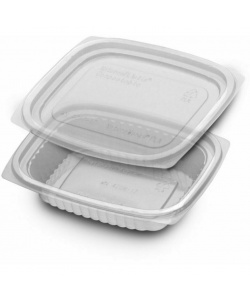 Contenant rect. compostable avec couvercle plat 8 oz
