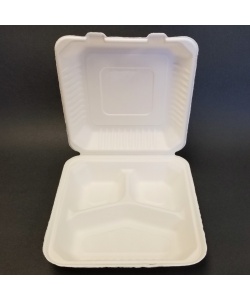 CONTENANT COMPOSTABLE A CHARNIERE 3 COMP. 9” (22.8 cm) 