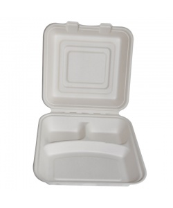 Contenant à charnière compostable en bagasse 3 comp. 10” (25.4 cm) 