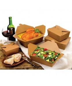 Fold top compostable 45 oz. takeout container - closed