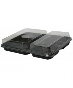 Boîte à lunch et couvercle compostable en PLA 3 comp.