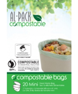 Sacs compostables pour poubelle de cuisine 17 x 16” - 10 L (2.6 gal)