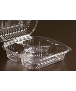 Contenant carré à charnière compostable en PLA 3 comp. 8” (20 cm)