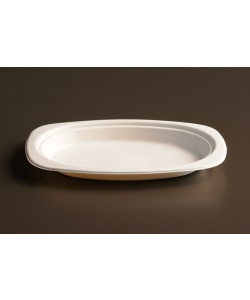 Assiette ovale moyenne compostable en bagasse  9 x 6.5” ( 23 x 16.5 cm)